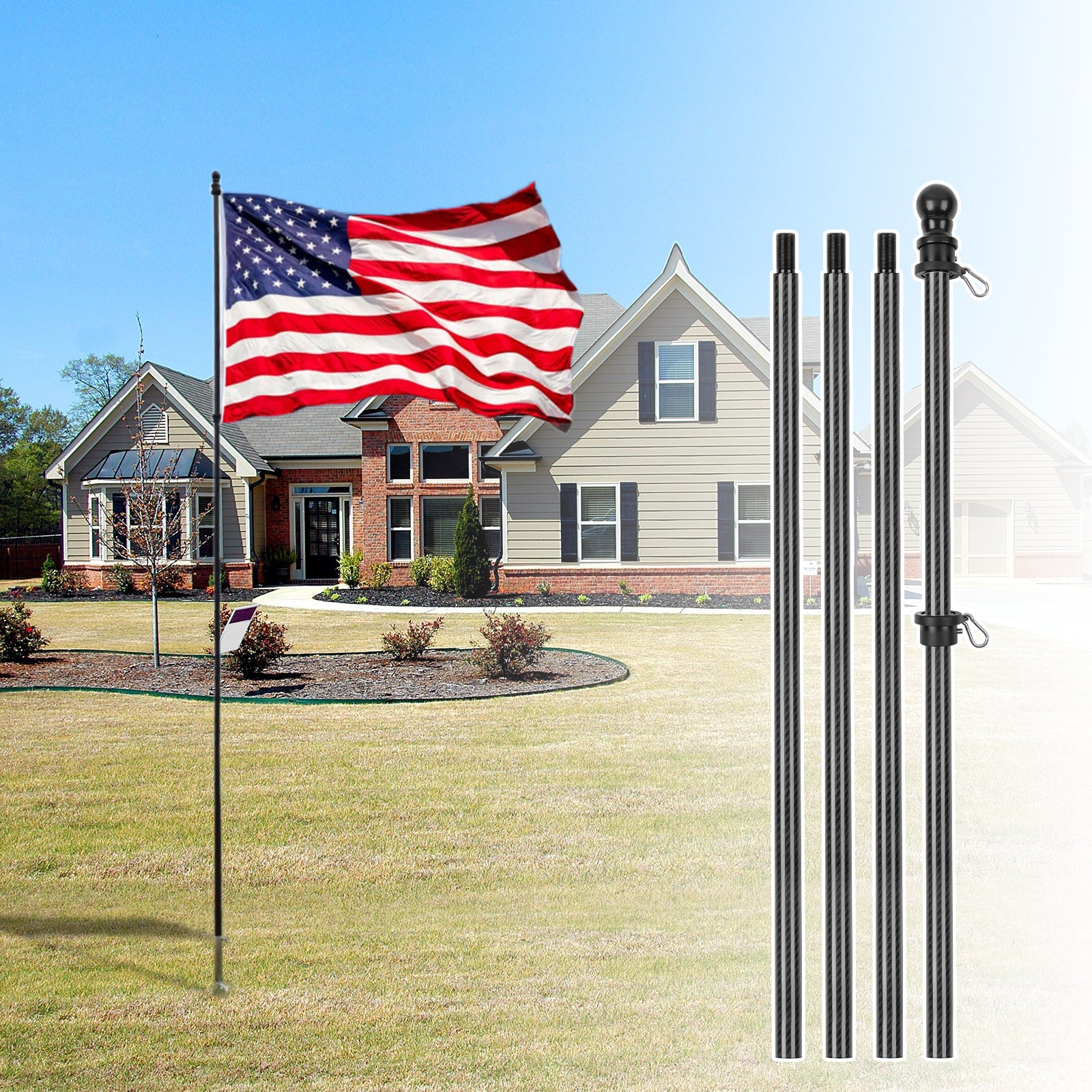 10 ft Flagpole - House Yard, Outdoor, Residential Flag Pole - HIBLE
