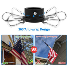 Load image into Gallery viewer, Flag Pole Rings, Aluminum Alloy Flagpole Rings 360° Rotating Anti Wrap Mounting Ring, Spinning Clips with Carabiner for 1.02-1.25 Inch Diameter- Pack of 2 (Matte Black)
