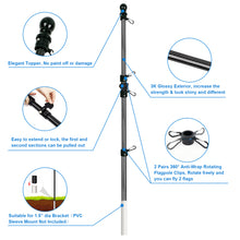 Load image into Gallery viewer, Strong Carbon Fiber Flag Pole with 2 Pairs Rotating Tangle Free Flag Pole Rings 
