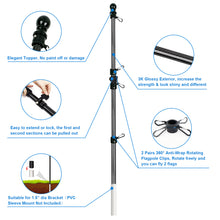 Load image into Gallery viewer, Strong Carbon Fiber Flag Pole with 2 Pairs Rotating Tangle Free Flag Pole Rings