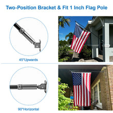 Load image into Gallery viewer, Two-Position Flagpole Bracket - The flagpole holder can be installed at a 45-degree upward angle or a 90-degree vertical angle.