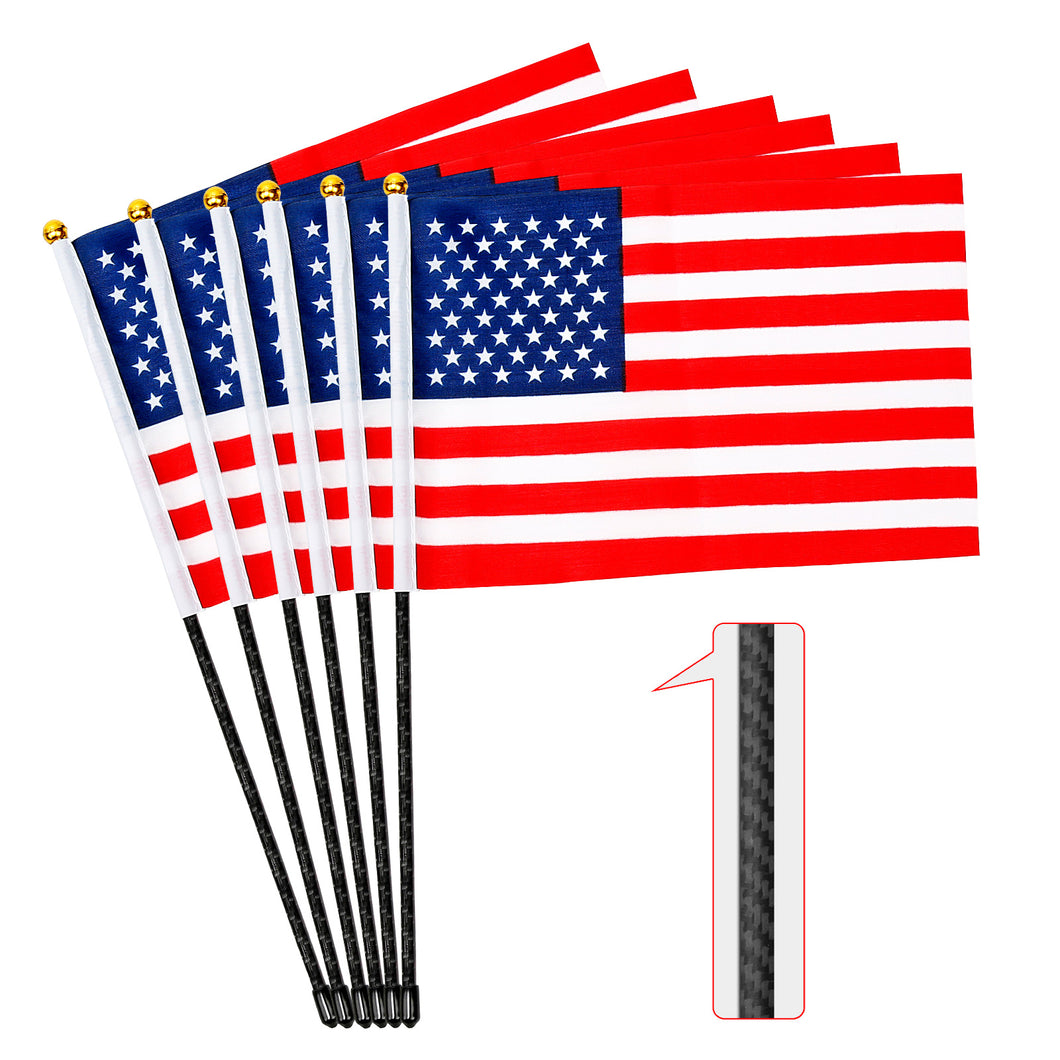 HIBLE 6 Pack Hand Held Small Mini Flags USA 5*8 Inch Carbon Fiber Flag Poles