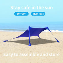 Load image into Gallery viewer, HIBLE Family Beach Tent with 4 Carbon Fiber Poles, Pop Up Beach Sunshade with Carrying Bag (Blue, 10X10 FT)
