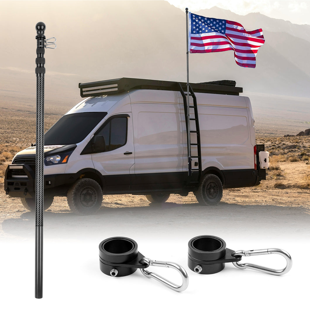 11FT/12FT/16FT/20FT Carbon Fiber Flagpole Telescopic Pole For Yard/Garden/RV Flag Pole (Black)- HIBLE