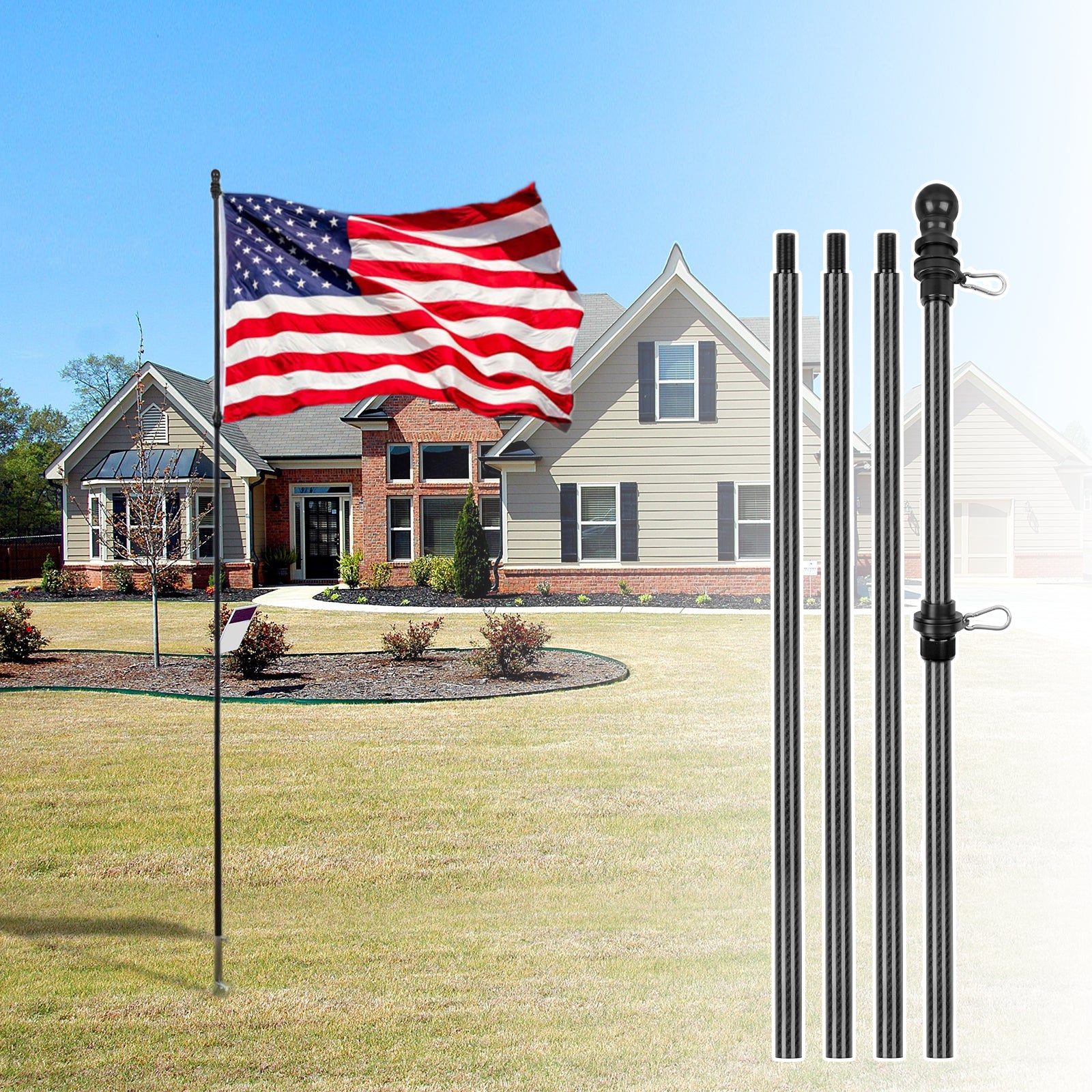 10 FT Flagpole - House Yard, Outdoor, Residential Flag Pole - HIBLE ...