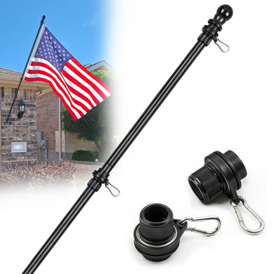 6 Foot Black Flag Pole for House Porch, Outdoor, Residential, 1 Inch Tangle Free Spinning Flag Pole 5 Sections