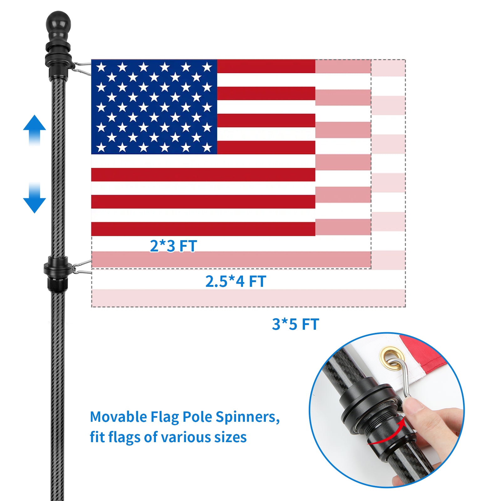 6FT Black Flagpole -USA - Outdoor Decor - Carbon Fiber Flag Pole-HIBLE ...