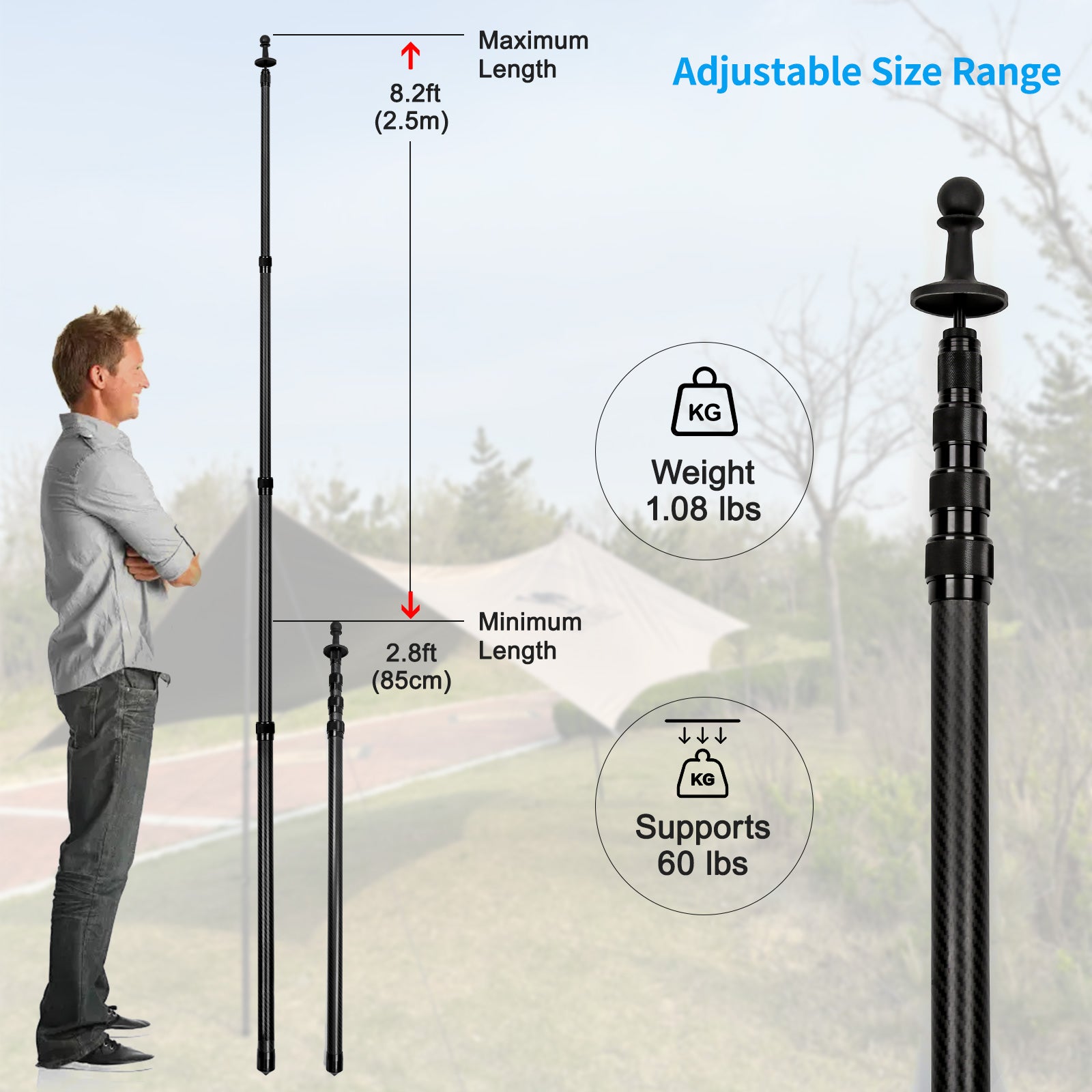 ultraleicht carbon tarp stange HIBLE Carbon Fiber Tarp Poles for Shelter, Tent, Canopy, Awning(8.2FT)