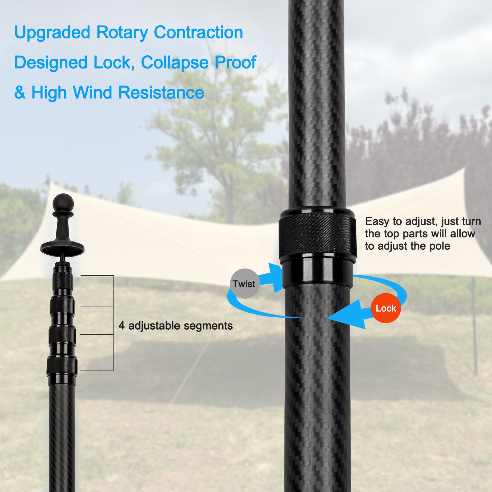 tarp pole carbon HIBLE Carbon Fiber Tarp Poles for Shelter, Tent, Canopy, Awning(8.2FT)