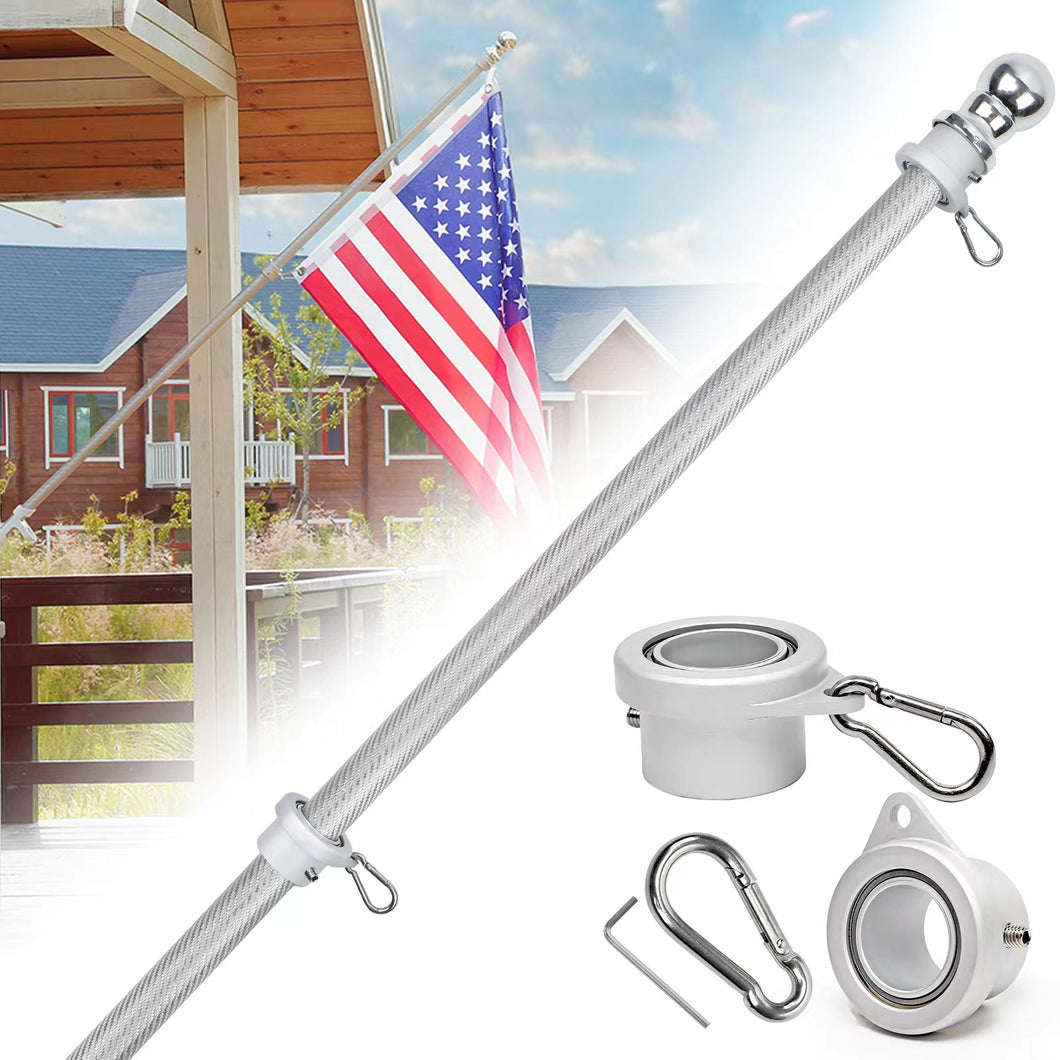 Silver Flag Pole for House - 5ft Tangle Free Flag Pole Kit for Outside - 1 Inch Carbon Fiber Sturdy for Porch, Yard, Boat, Truck