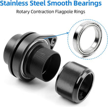 Load image into Gallery viewer, Stainless steel smooth bearing rotary contraction flagpole rings shown on a white background, with a main assembled view, a separate ring cap, and an inset close-up of the inner bearing.
