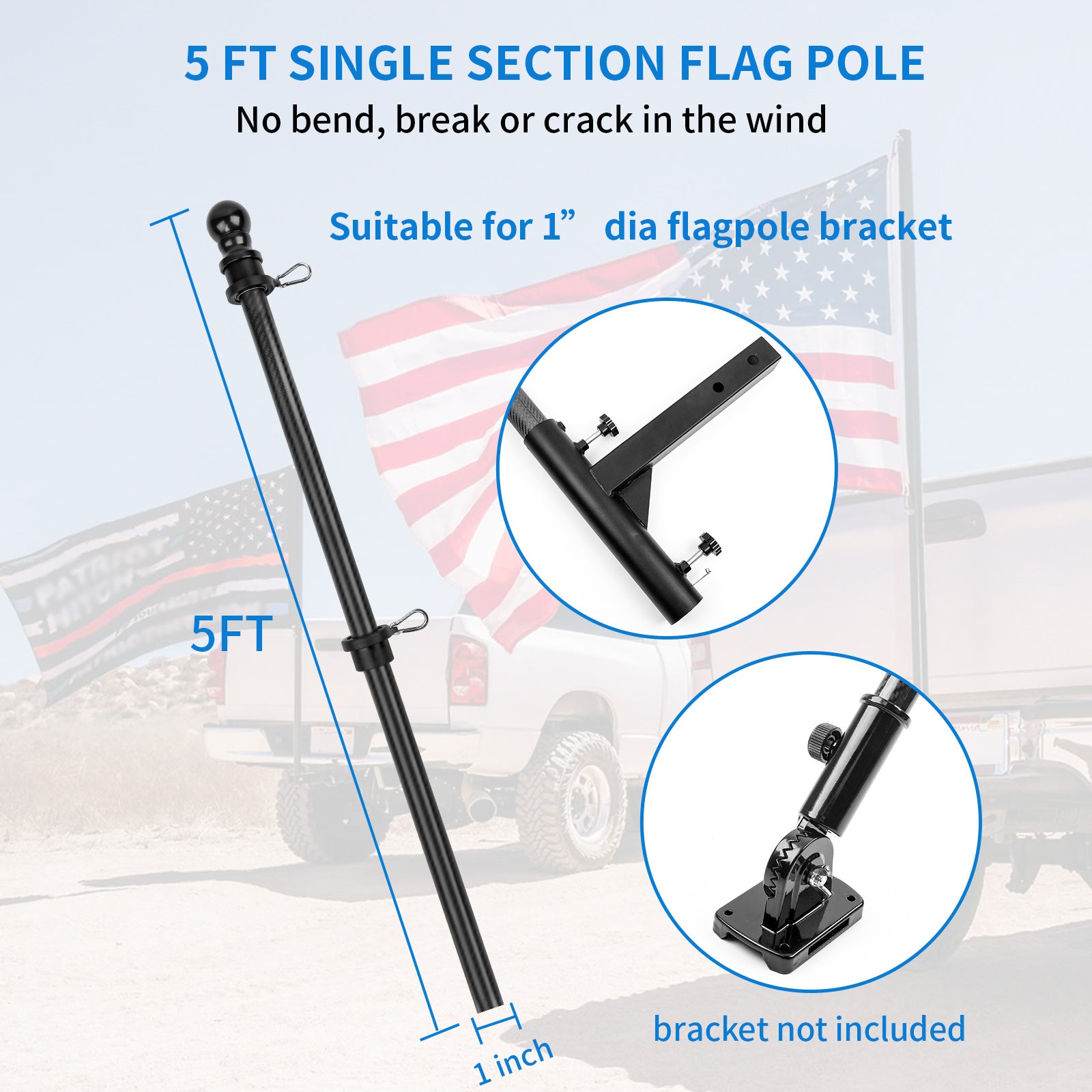 5FT Flagpole - Commercial, Outdoor, Residential Flag Pole - HIBLE –  hiblecarbon