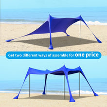 Load image into Gallery viewer, Pop Up Beach Tent Sun Shelter, Outdoor Shade Canopy with Sandbags, UPF50+ Portable Beach Tents Sun Shelter with 4 Carbon Fiber Poles (Blue 4 Poles)
